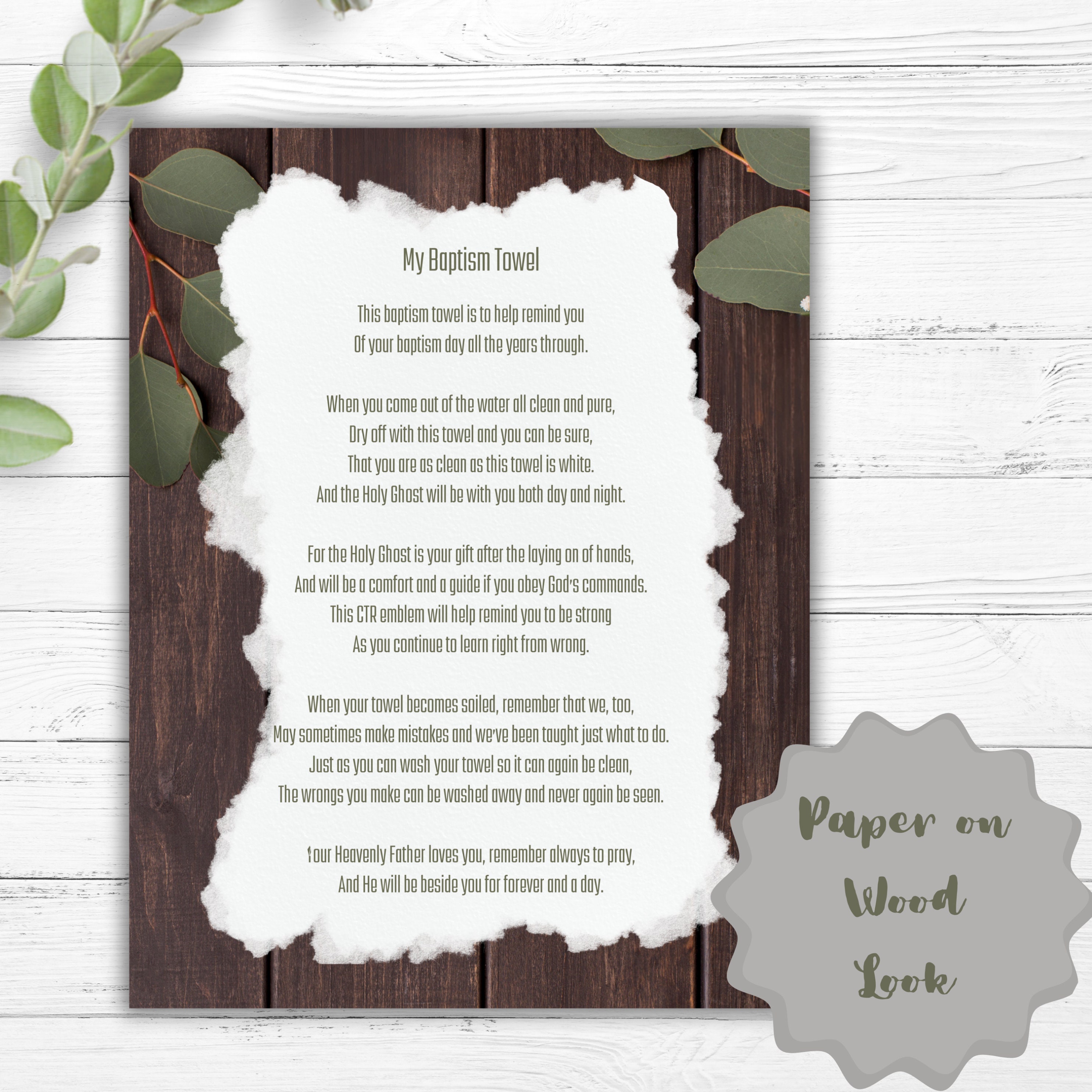 LDS Baptism Towel Card for Boy or Men | Baptism Towel Poem | Great ...
