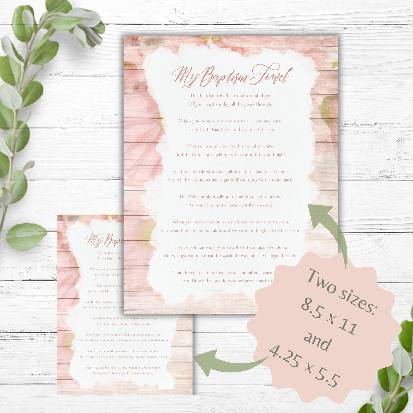 LDS Baptism Towel Card Girl | Baptism Towel Poem | Great Baptism Gift ...