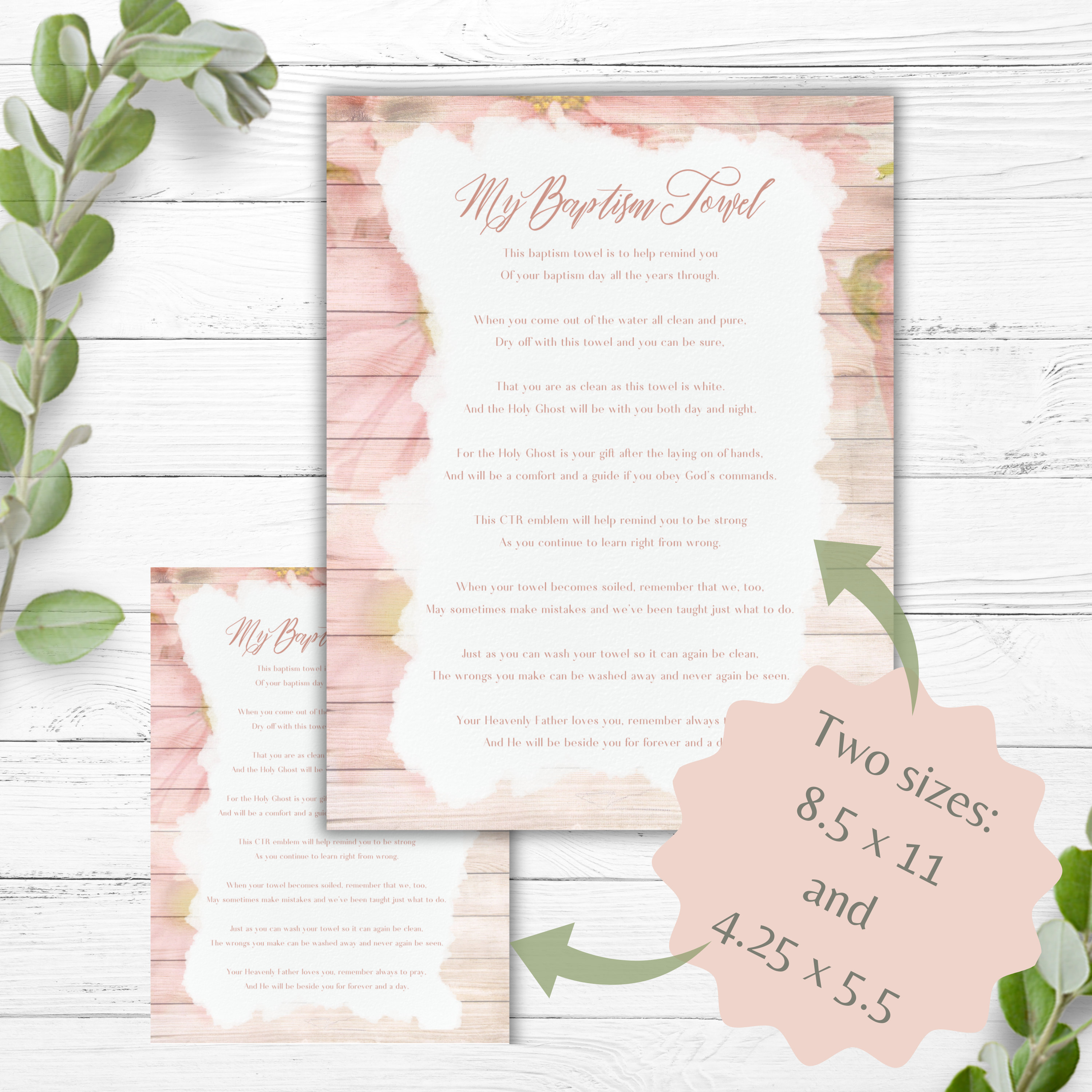 LDS Baptism Towel Card Girl | Baptism Towel Poem | Great Baptism Gift ...