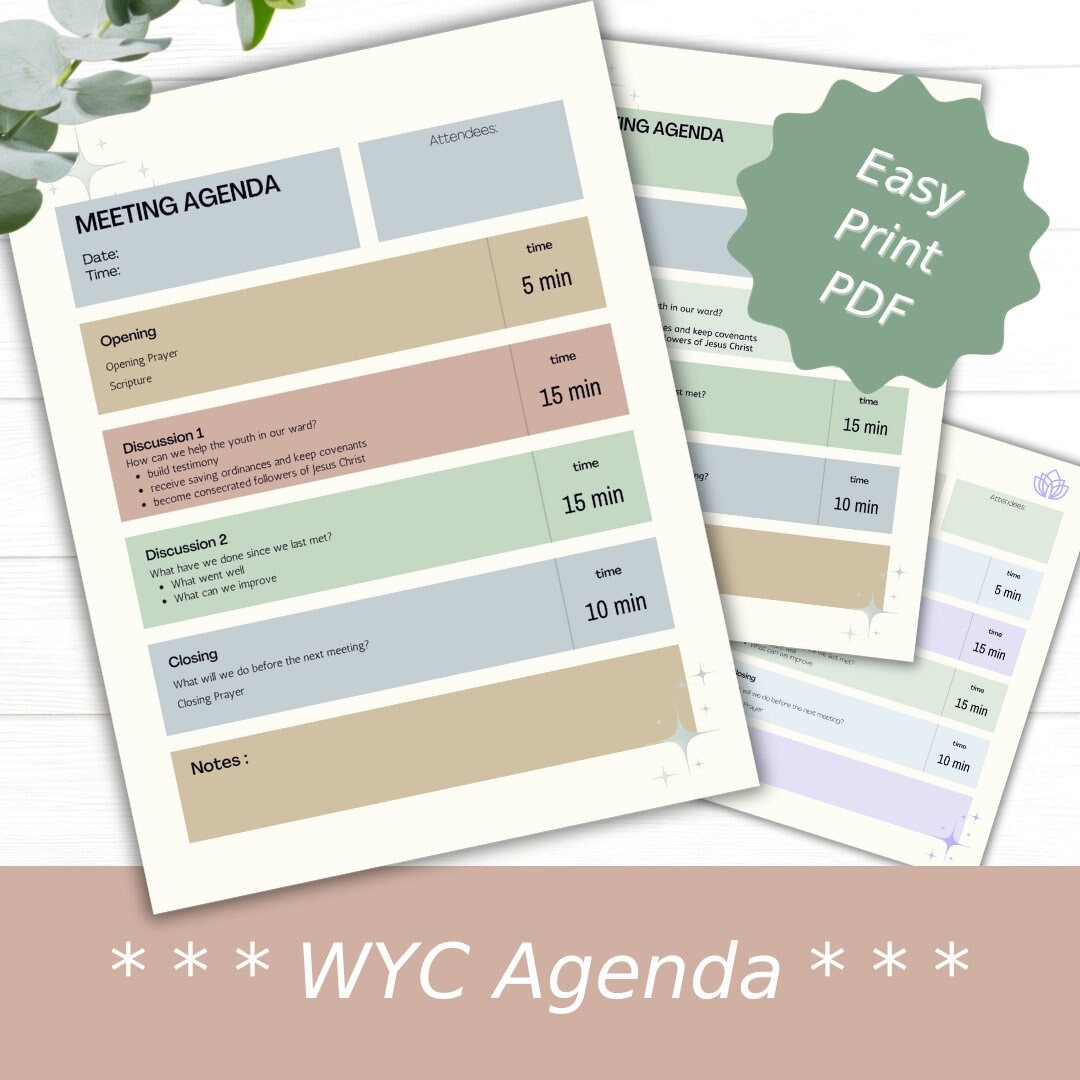 LDS WYC Agenda | Meeting Agenda for Ward Youth Councils - Etsy