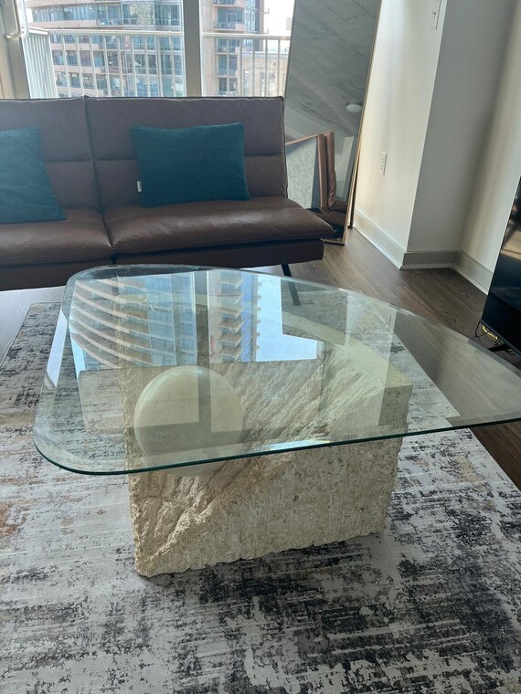 Stone table glass top discount