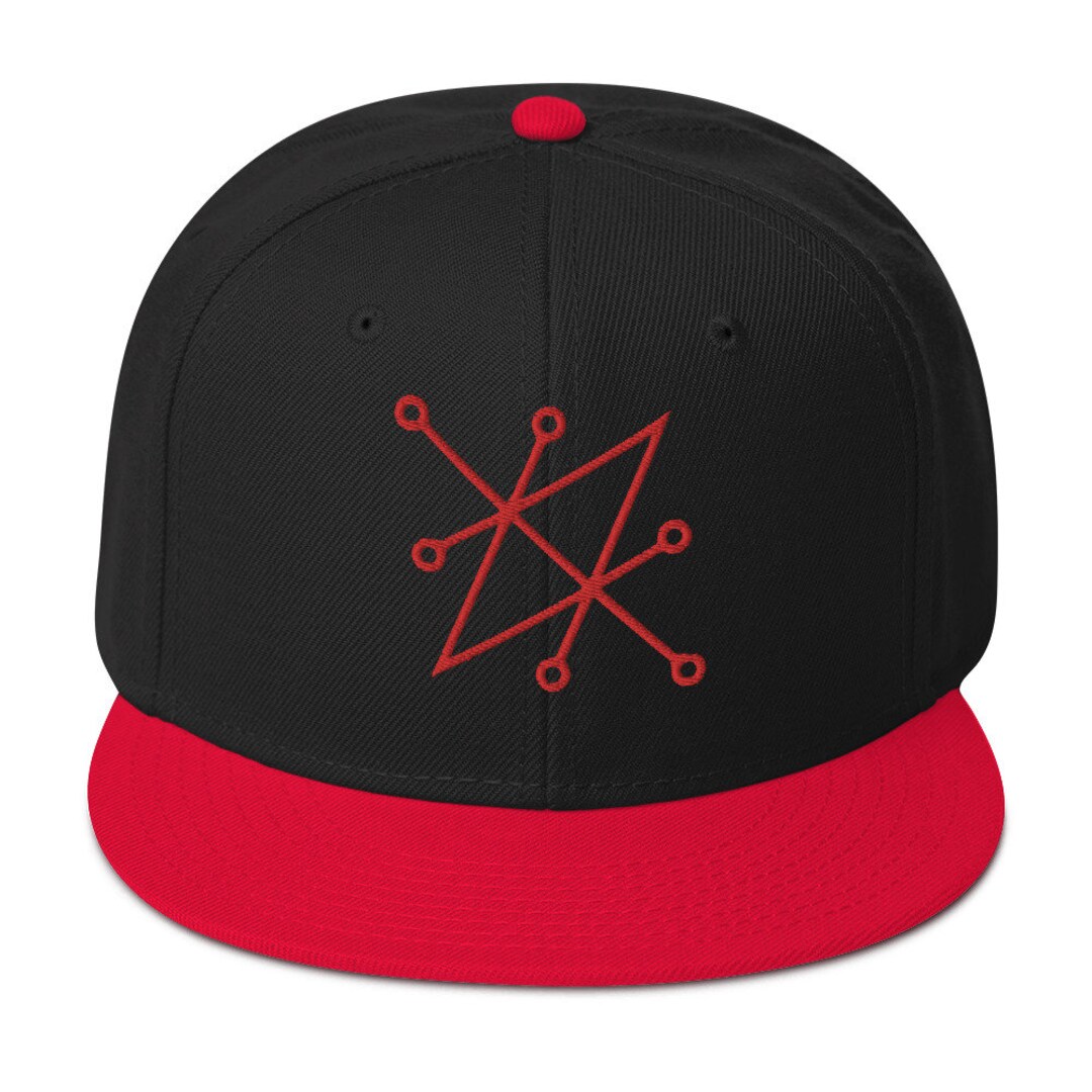 Red Sigil of Fallen Angel Azazel Symbol Embroidered Snapback Hat Flat ...