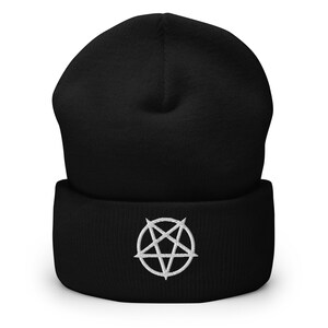 Pentacross Inverted Pentagram Cross Embroidered Cuff Beanie