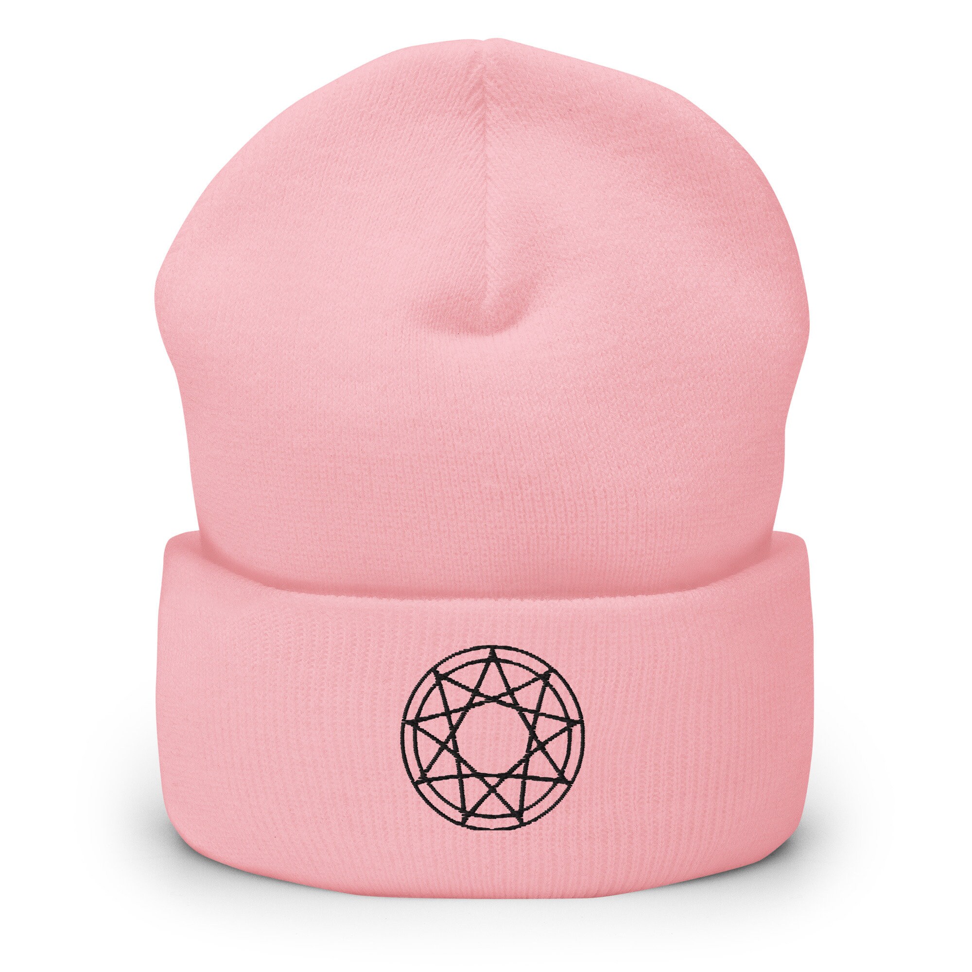 Black 9 Point Star Occult Pentagram Occult Embroidered Cuffed Beanie Cap