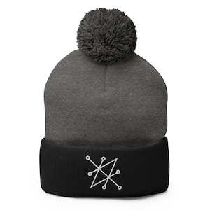 White Sigil of Fallen Angel Azazel Symbol Embroidered Pom-Pom Beanie Cap