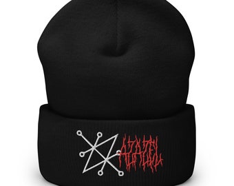 Sigil of Azazel Demon Occult Symbol Embroidered Cuffed Beanie Cap