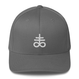 White Leviathan Symbol Cross of Satan Embroidered Structured Twill Cap