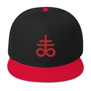 Red Leviathan Symbol Cross of Satan Embroidered Snapback Hat Flat Bill Cap