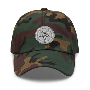 White Satanic Sigil of Baphomet Embroidered Unstructured Baseball Cap Dad hat