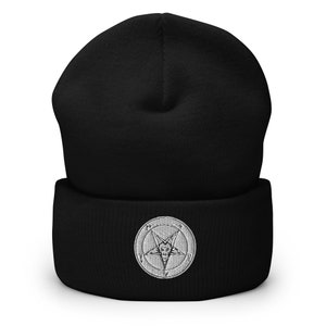White Satanic Sigil of Baphomet Classic Occult Embroidered Cuffed Beanie
