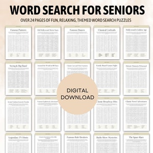 20 Theme Word Search Puzzle Book, Puzzle for Adultos, Instant Digital Download, Large Print Activity Games for Adults, Teens and Seniors