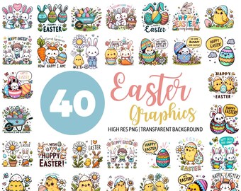 Osterhase PNG-Bundle, Osterclipart, Ostergrafiken, Osterdesigns, mit transparentem Hintergrund und kommerzieller Nutzung