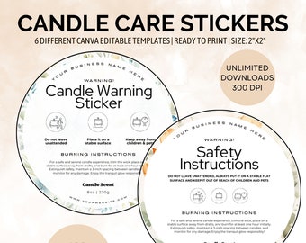 Candle Warning Sticker | Candle Template | Custom Candle Label | Candle Warning Label | Candle Instructions | Candle Business