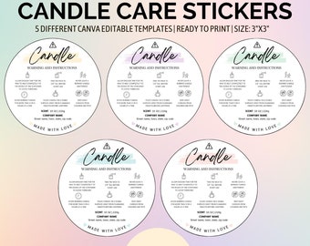 Candle Warning Sticker | Candle Template | Custom Candle Label | Candle Warning Label | Candle Instructions | Candle Business