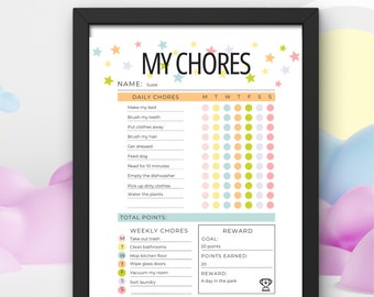 Chore Chart for Kids | Printable | Kids Daily Weekly Responsibility Chart | Kids Chore List | Kids Daily Routine Checklist | PDF