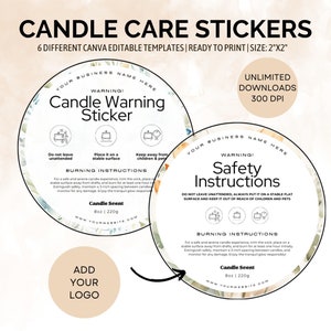 Pegatina de advertencia para velas / Plantilla para velas / Etiqueta personalizada para velas / Etiqueta de advertencia para velas / Instrucciones para velas / Negocio de velas