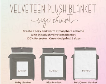 3 Blanket Mockup Bundle, Canva Drag & Drop, Blanket Size Chart, Velveteen, Throw Blanket Size Chart, Printify Blanket Size