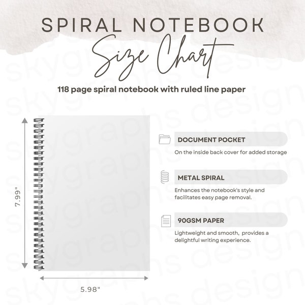 2 Notebook Size Chart, Generic Brand Notebook Printify, Spiral Bound Notebook Mockup, A5 Note Book