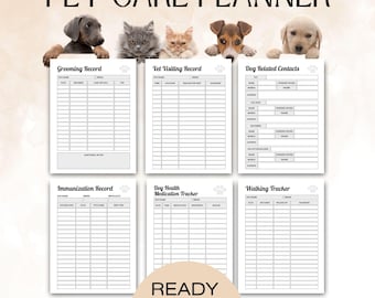 Pet Records, Dog Training Planner, Pet Planner, Dog Training Log, Pet Care Planner, Pet Health Record Pet Journal Pet Sitter Notes New Puppy