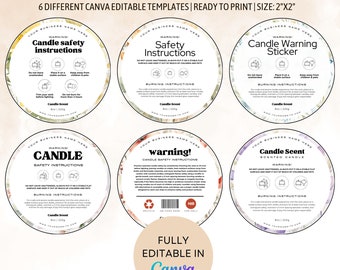 Candle Warning Sticker | Candle Template | Custom Candle Label | Candle Warning Label | Candle Instructions | Candle Business