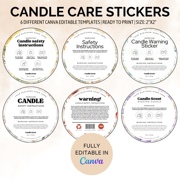 Candle Warning Sticker | Candle Template | Custom Candle Label | Candle Warning Label | Candle Instructions | Candle Business