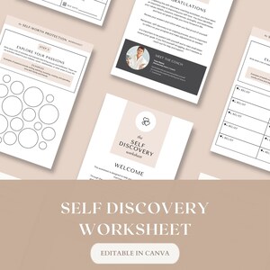 May include: A self-discovery worksheet with a welcome message and a section titled "Meet the Coach". The worksheet is designed to help you improve your self-awareness and explore your passions.
