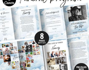 8 Page Funeral Program Obituary Template 8.5"x11", Magazine-Style, Celebration of Life, 8 Pages, Digital Download Canva Template