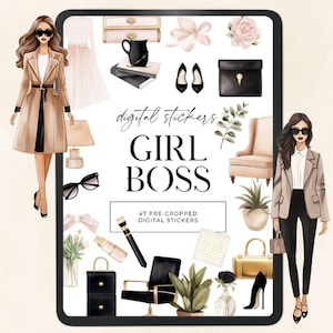 Girl Boss Digital Stickers, digital work stickers goodnotes, boss babe stickers for goodnotes, office stickers, Digital journal Stickers