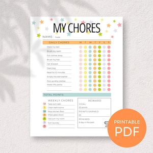 Chore Chart, Printable & Weekly Kids Chore Responsibility Chart, Instant Download, Kids Routine Chart, Digital Download