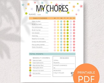 Chore Chart, Printable & Weekly Kids Chore Responsibility Chart, Instant Download, Kids Routine Chart, Digital Download