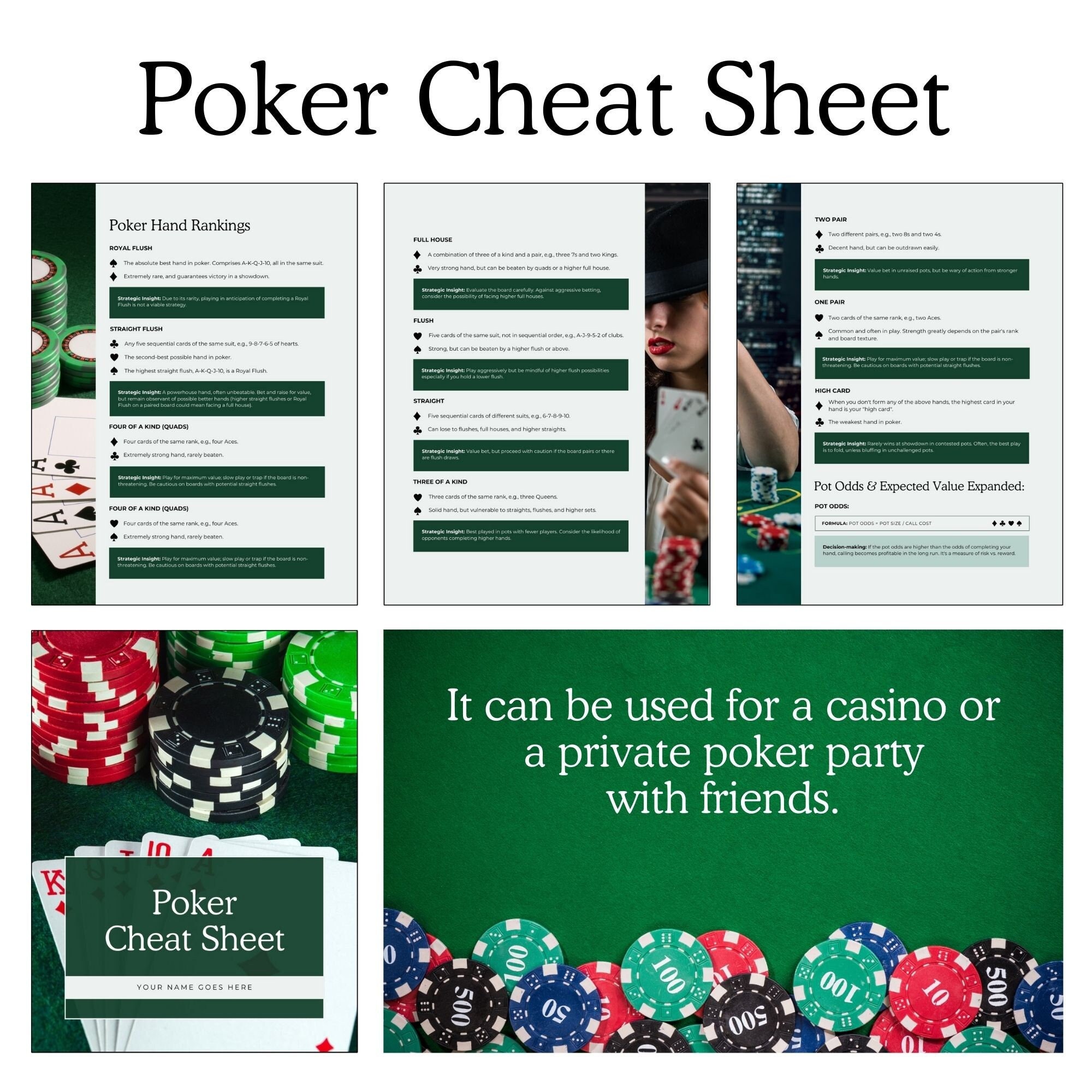 Poker Cheat Sheet, Texas Hold'em Hand Rankings, Poker Hand Rank Instant