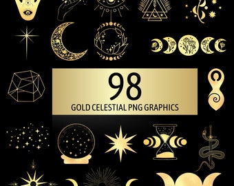 Mystical Moons Clipart - 98 PNG Enigmatic Moon Graphics, Celestial Printables, Instant Digital Download, Unlimited Commercial Use for Crafts