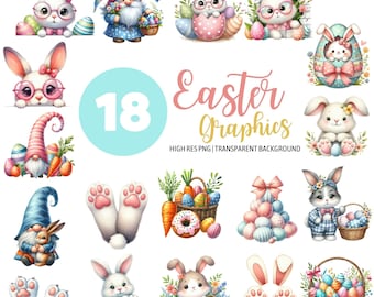 Easter bunny clipart bundle, Easter clipart, Easter graphics, Easter designs, With transparent background and commercial use