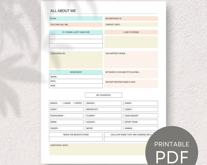 New Team Questionnaire.pdf All About My Coworker / Coworker Favorite Things / New Employee / Team ...