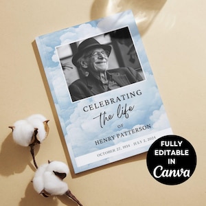 8.5&quot;x11&quot; Funeral program (8 pages) | Obituary Template  |Celebration of Life | Keepsake | Digital Download | Canva Template