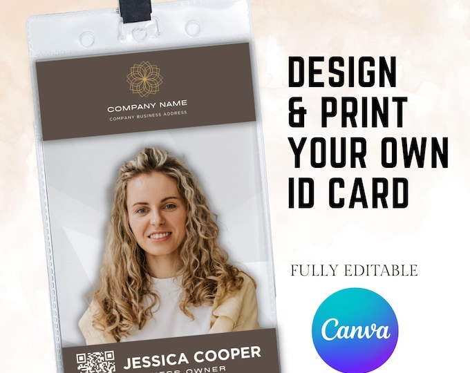 ID Badge Template Work Badge Photo ID Card Employee Name Badge ...