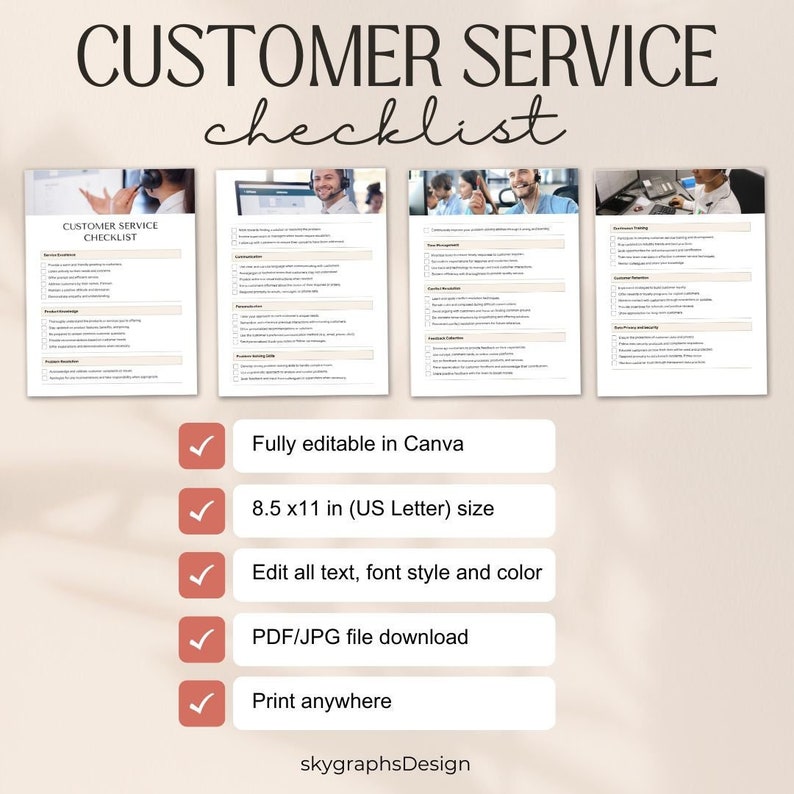 Customer Service Checklist Template Canva Boost Business Excellence ...