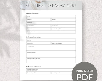 Get to Know Me Printable, Work Exchange Gift, Editable Survey, All About Me Coworker Questionnaire, Employee Favorites, Team Building Survey