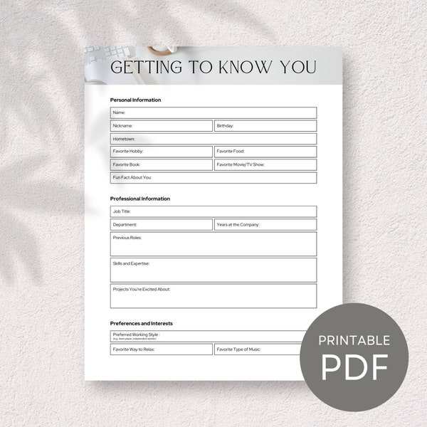 Team Building Get to Know Me Questionnaire Printable - Etsy