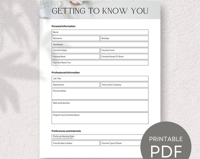 New Team Questionnaire.pdf All About My Coworker / Coworker Favorite Things / New Employee / Team ...