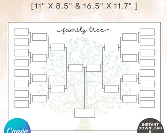 Family Tree Chart, Editable Family Tree Template, 5 Generation, 6 Generation, Genealogy Template, Pedigree Chart, Ancestral Chart