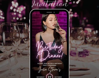Digital Birthday Dinner Invitation, Pink Glam Invite, Animated Black Pink Evite For  Women, Self Editable Template eCard