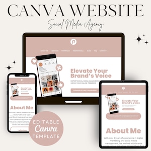 Social Media Manager Website Template Canva Editable Digital Marketing Website for Social Media Agency Landing Page Instant Download