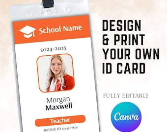 Anpassbare ID Badge Vorlage, Canva bearbeitbares Abzeichen, druckbares Personal Abzeichen, Namensschild, Büro Abzeichen, leere ID Vorlage, Sofort Download