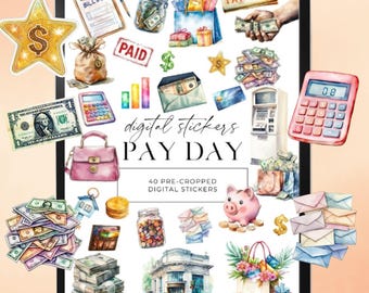 Pay Day Digital Planner Stickers, Goodnotes Money Stickers, Financial Stickers for Ipad, Budgeting Embellishments Finance Stickers, Bank