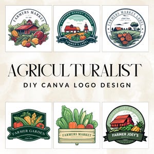 Agriculturalist Logo Design Canva 6 Customizable Farmer Logos Farm Logo Editable Agronomist Logo Grower Logo Harvest Template Logo Rancher