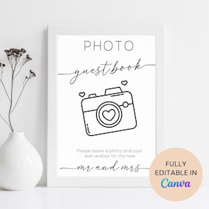 Wedding Guest Book Instructions Sign, Polaroid Guestbook 8x10 5x7 Photo Guestbook Sign, Canva Template Ready to Edit & Print