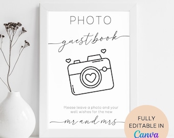 Wedding Guest Book Instructions Sign, Polaroid Guestbook 8x10 5x7 Photo Guestbook Sign, Canva Template Ready to Edit & Print