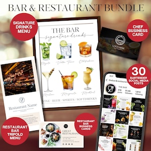 Modern Wedding Bar Signature Drinks Menu, Cocktail Bar Sign template, Bar Brochure, Bar Business, Bar Card Social Media