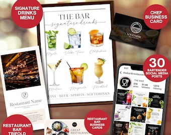 Modern Wedding Bar Signature Drinks Menu, Cocktail Bar Sign template, Bar Brochure, Bar Business, Bar Card Social Media